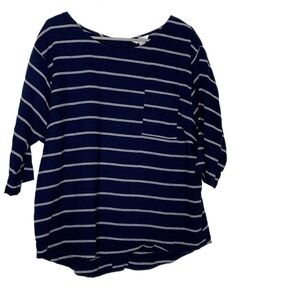 MONSOON linen blend blue with grey stripe top. Size 10
